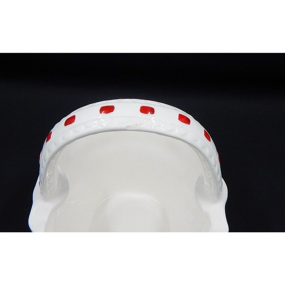 Lefton Christmas Holiday Holly Berry Handled Basket Hand-Painted White Red Bow - Picture 7 of 12